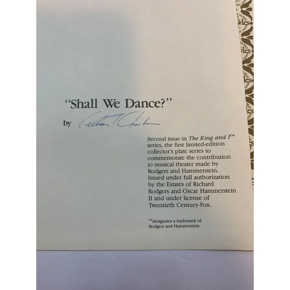 1985 Collector Plate SHALL WE DANCE? 2nd of 4 in The King and I Series w/CoA NIB